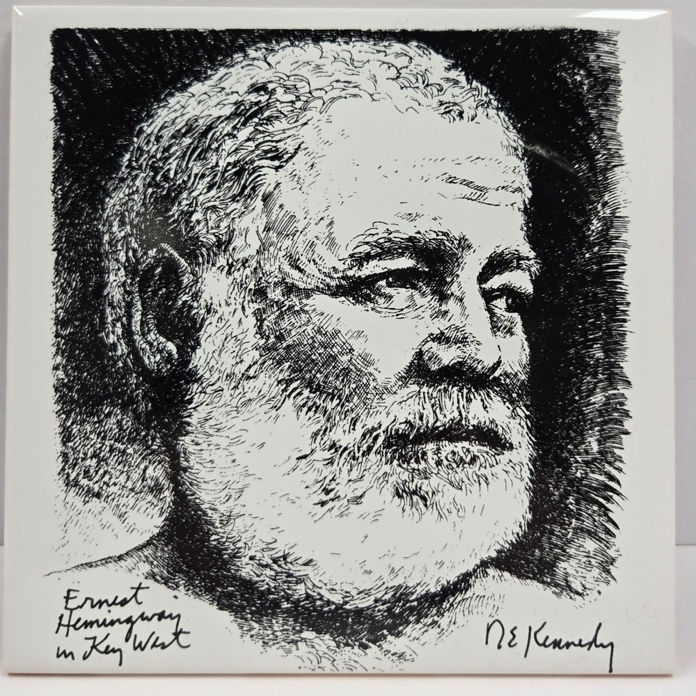 Vintage Screen Craft Ernest Hemingway Key West Art Tile NE Kennedy Portrait